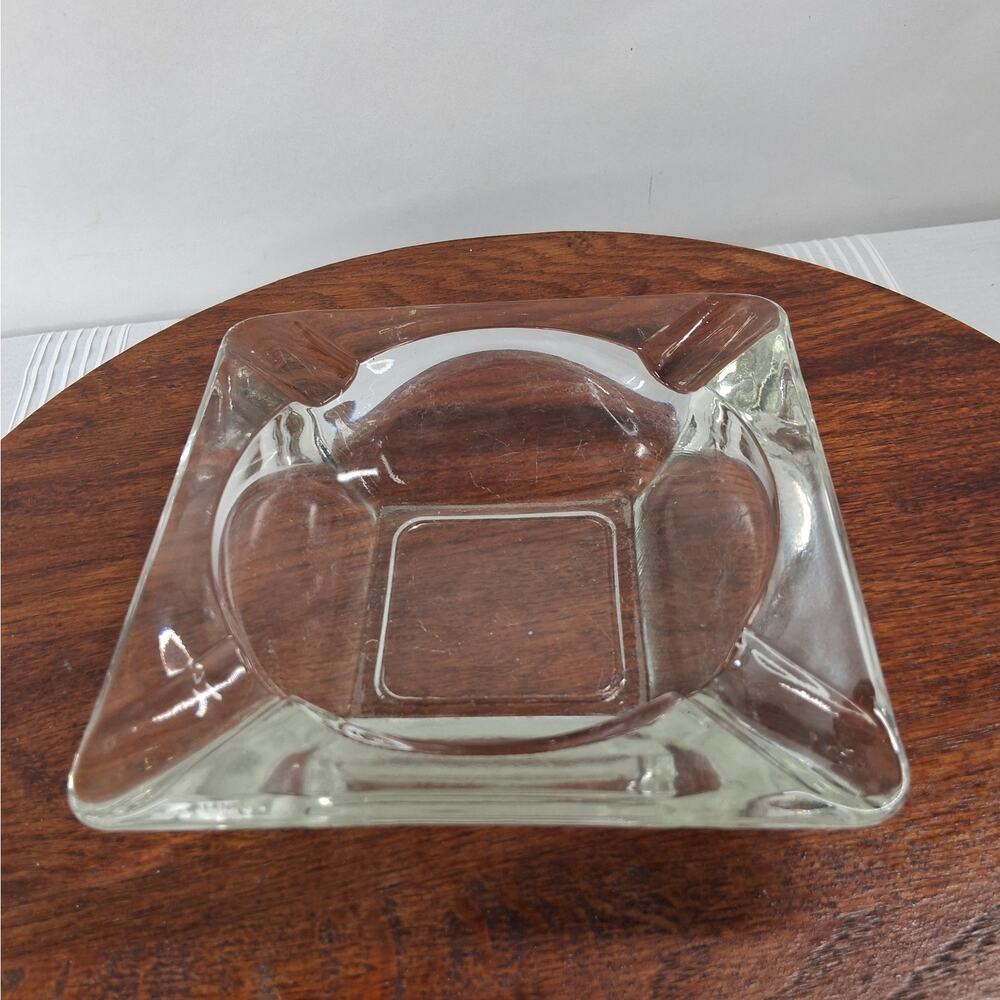 Vintage Large Heavy‎ 5 3/4" Square Clear Glass Cigar or Cigarette Ash Tray